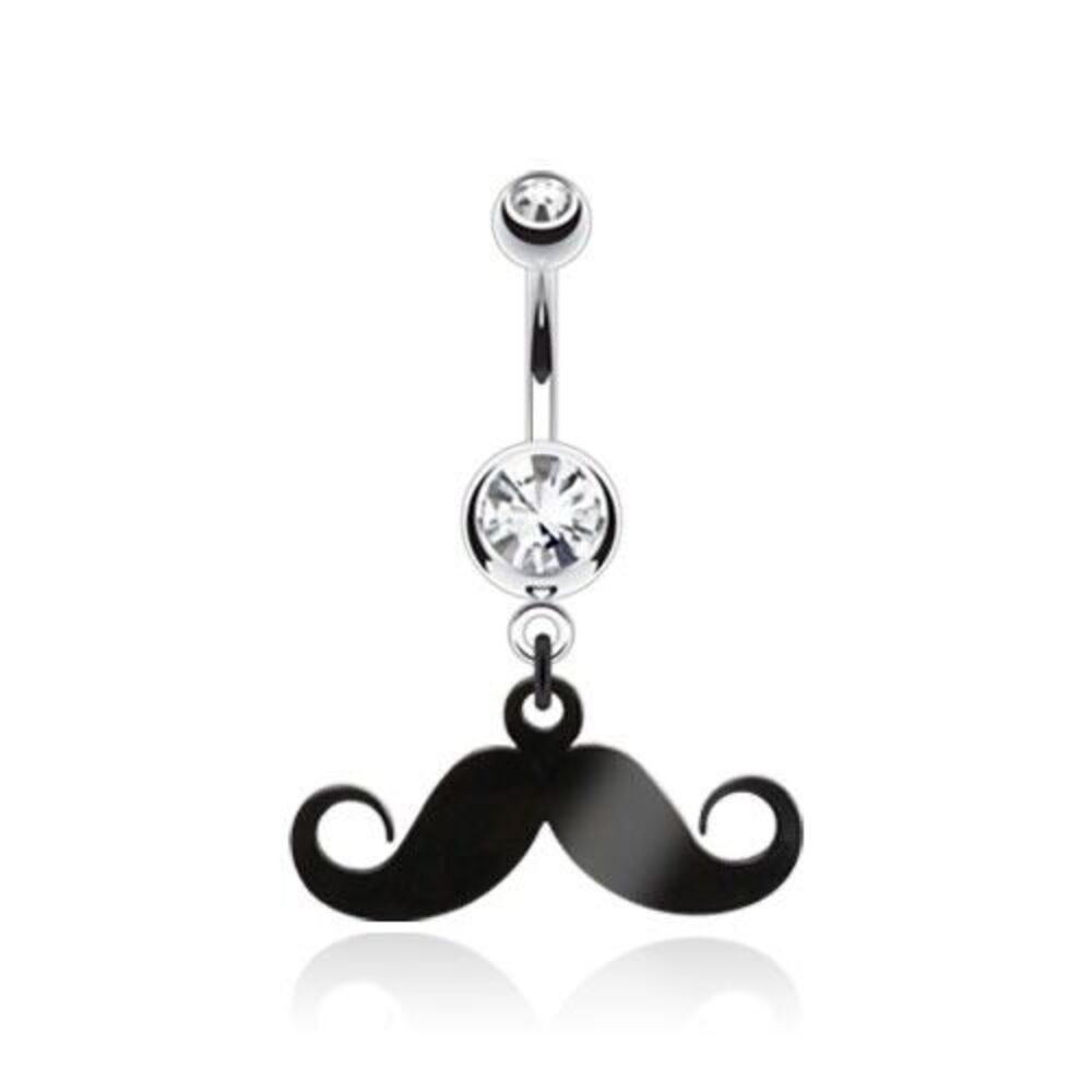 Mustache Dangle with Clear Double Cubic Zirconia Navel Ring